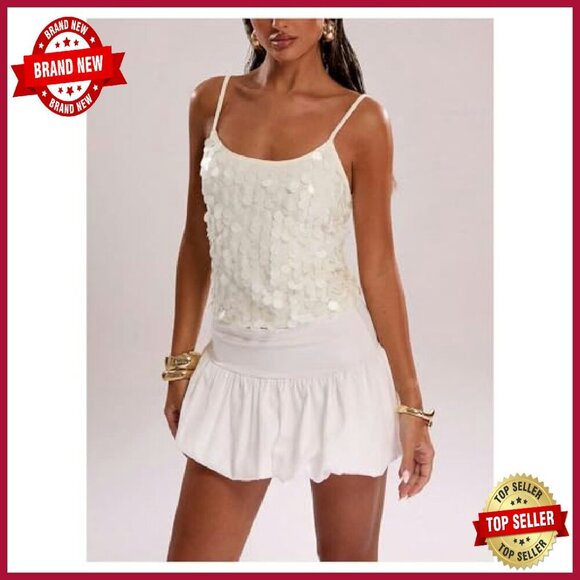 Sparkly Sequin Spaghetti Strap Scoop Neck Camisole Top Women's Summer Party - Picture 4 of 7